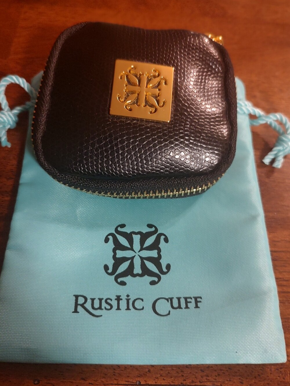 Rustic Cuff Black Faux Snake Coin Pouch with Gold Emblem